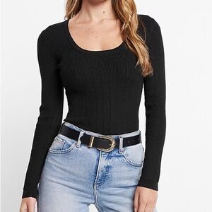 Express Black Ribbed Long Sleeve Bodysuit